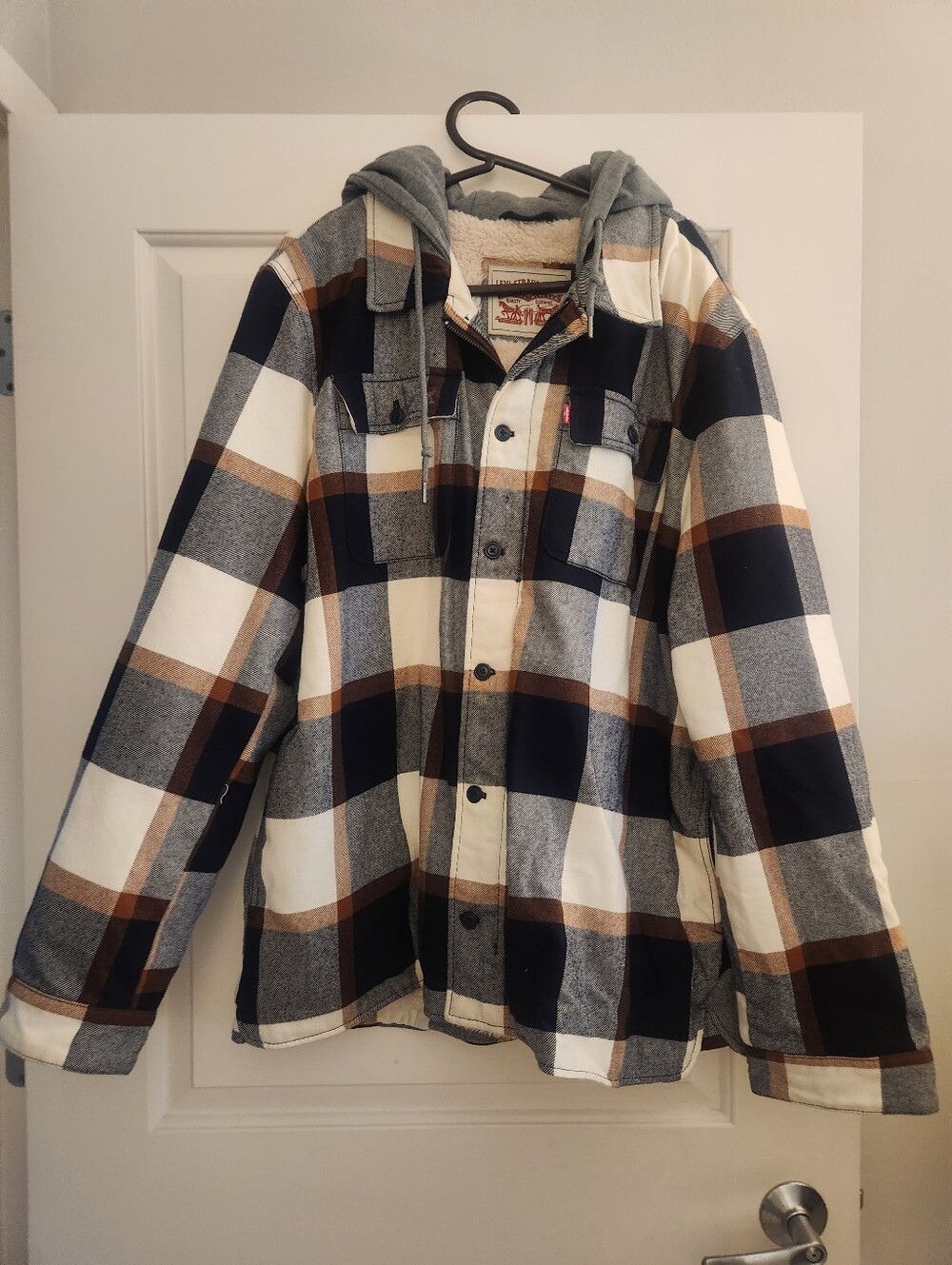 Levi's Men's Plaid Hooded Flannel Jacket - Black, Gray & Brown